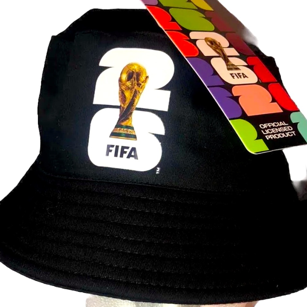 New FIFA Black Bucket Hat with Gold World Cup Trophy, soccer, sporty, gift ideas